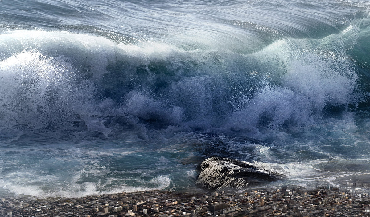 Tsunami engulfing the city