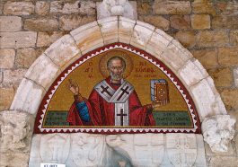 Mosaic of St Nicholas, over the door to St Nicholas Monastery