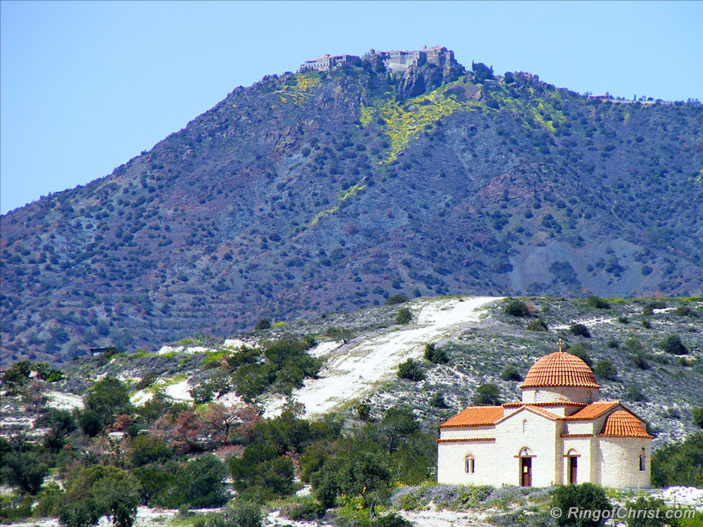 Stavrovouni, seen from a chapel on the coastal plains