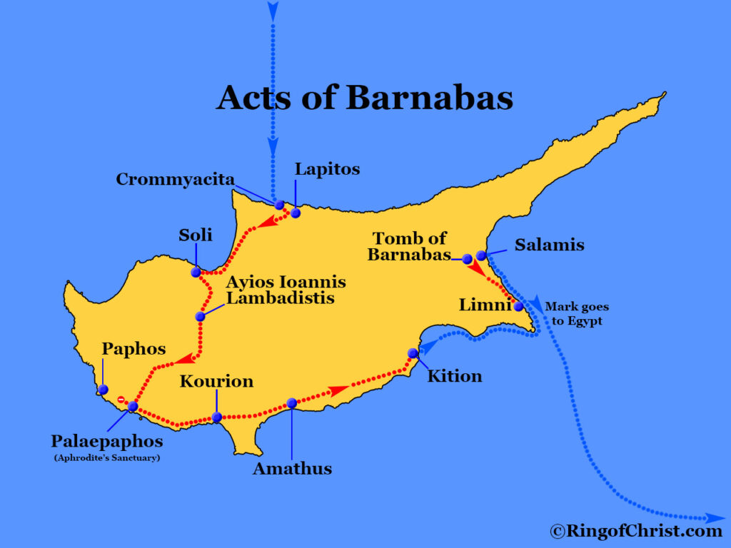 Barnabas' journey through Cyprus in "Acts of Barnabas."