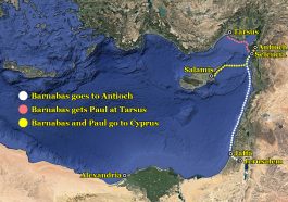 Map of the journeys of Barnabas and Paul