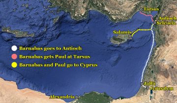 Map of the journeys of Barnabas and Paul