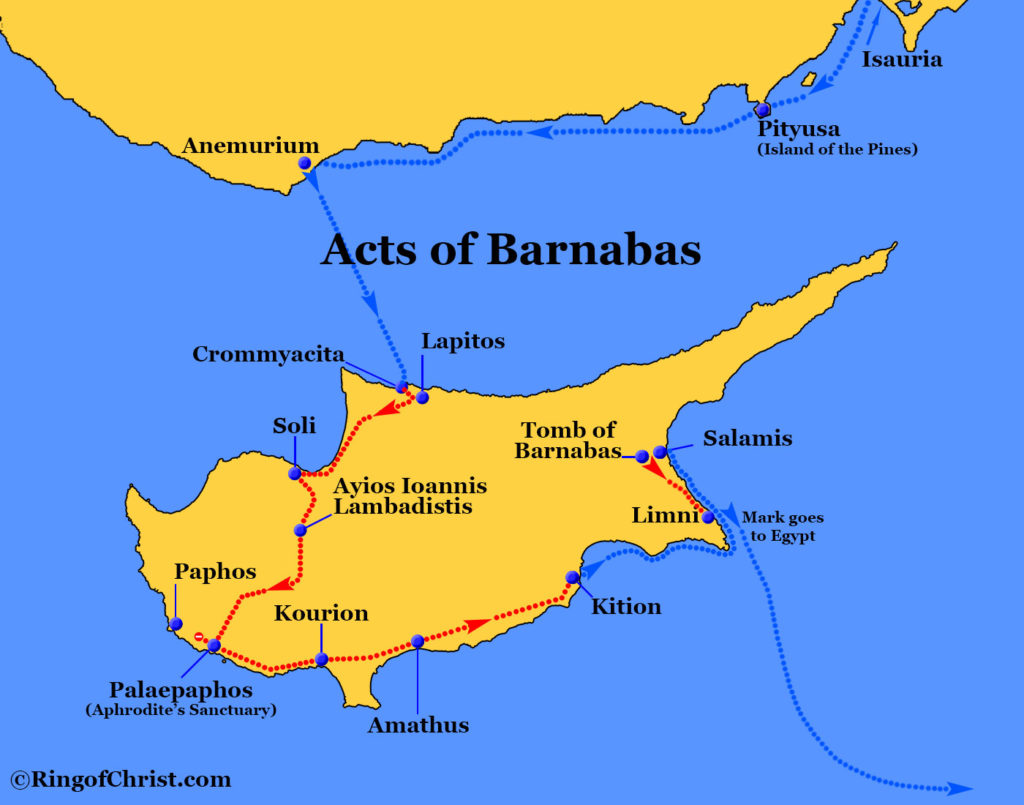 MAp of Cyprus and the Turkish coast, from Acts of Barnabas